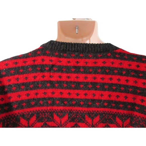 Bouviac Norway Fair Isle Oversize Unisex Sweater Medium EUC Wool Red Charcoal - Picture 14 of 16